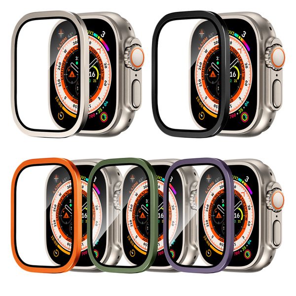 Coque pare-chocs en aluminium pour Apple Watch Series 8 Film en verre trempé intégré Etui de protection d'écran Ultra 49mm Housse de protection pour le visage Accessoires intelligents Films d'écran