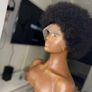 Alipretty court Bob perruques de cheveux humains Afro crépus bouclés 8 pouces avant de lacet perruque pour les femmes Pixie Cut moelleux plein d'entrain frontal
