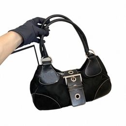 Alirattan dames sac à bandoulière Fi polyvalent foncé Nyl couture conception unique épaule boucle ardillon sac sous les bras femmes B6ZW #