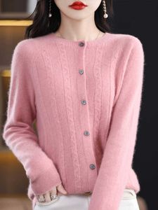 Aliselect mode 100% laine mérinos haut femmes tricoté pull col rond manches longues printemps automne vêtements Cardigan tricots