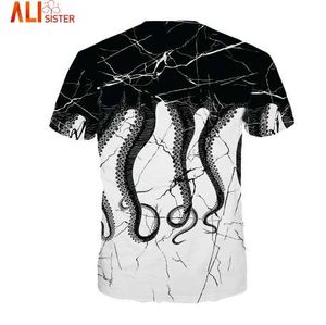 Alisister Octopus Benen Grappige T-shirt 3D Print Mannen Vrouwen Zomer T-shirts Korte Mouw Casual Merk Kleding Plus Size Tee Tops