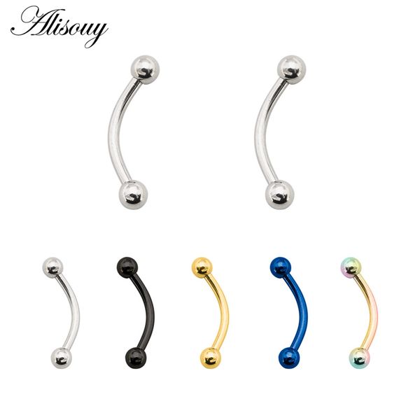 Alisouy, 1 pieza, 6/8/10/12mm, 16G, acero, 3mm, bola, Piercing para cejas, barra curva, anillo para labio, pendiente ajustado Daith Helix Rook