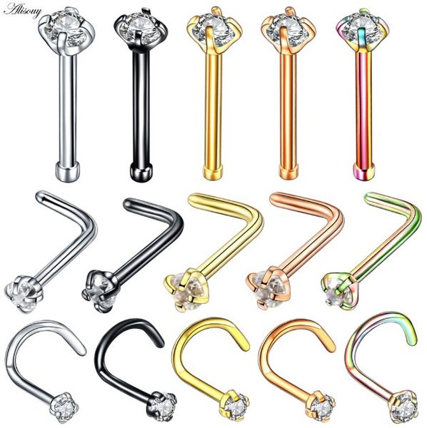 Alisouy 1 PC G23 titane cristal gemme nez Stud Piercing or Rose nez vis Nazir Piercing narine boucle d'oreille Piercing bijoux 20G