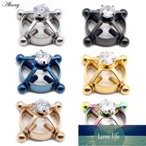 Alisouy 1pc ronde niet piercing nippel ring roestvrij staal ingelegd zirkoon schild nep nippel piercing sieraden schroef tepel klemmen fabriek prijs expert ontwerp