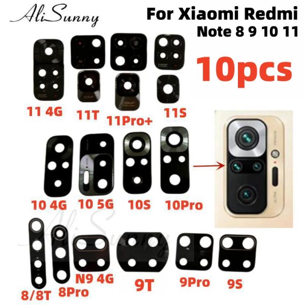 Alisunny 10pcs Back Camera Glass Lens pour Xiaomi Redmi Note 11 11S 11T 10 10S 10T 9 9S 8 Pro Cam arrière Len 3M Sticker Glue Fix