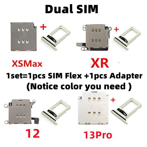 Alisunny 1Set Dual SIM Lector Conector Cable Flex Cable + Adaptador de soporte de la ranura de bandeja para iPhone 11 12 13 Pro Max XR XSMAX Parts