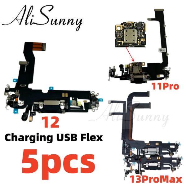 ALISUNNY 5PCS Charge USB Dock Flex Cable pour l'iPhone 11 12 13 Pro MAX Connecteur Connecteur Port Réparation de port