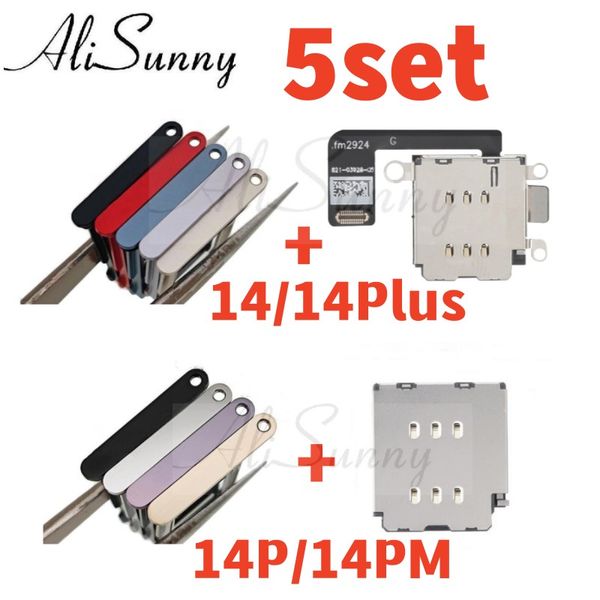 Alisunny 5set Dual SIM Card Tray + Reader pour iPhone 14 Plus Pro Max Holder Slot Correction