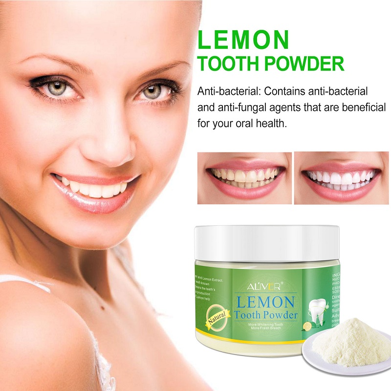 ALIVER Dentes Branqueamento Em Pó Ativado Natural Limão Branqueamento Dente Dente Em Pó Pasta de Higiene Oral Limpeza Higiene Oral