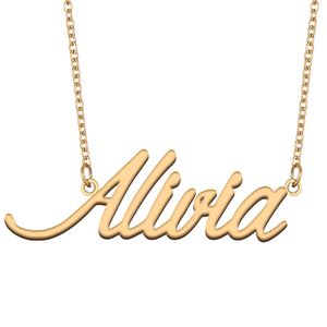 Alivia nom collier personnalisé pour les femmes lettre police étiquette en acier inoxydable or et argent personnalisé plaque signalétique collier bijoux