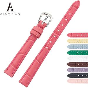 Alk Watch -riem 10 mm Band voor dames dameshorloges Echte lederen roze paarse groene groene modearmbandband polsband 10 mm218c