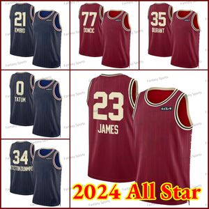 Tous les maillots de basket-ball étoiles 2024 Stephen 30 Curry Luka Doncic 77 Giannis 0 Jayson Young JAMES Kawhi Williamson Haliburton Tatum personnalisé hommes enfants impression