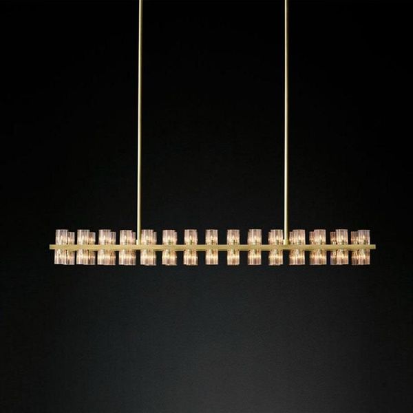 Lustre en cristal RH led229u, tout en cuivre, style américain minimaliste, design de villa, rond, post-moderne, de luxe, pour salon