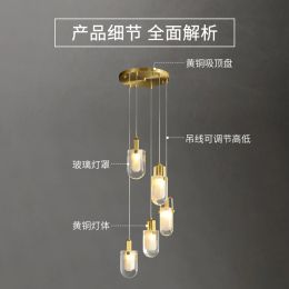 Toda la lámpara de la escalera de cobre de Light Simple Luxury Crystal Designer Penthouse Penthouse Rotating Long Chandeli