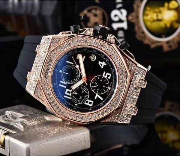 Tous les cadrans fonctionnent des montres de créateurs classiques Mode de luxe Crystal Diamond Montres pour hommes Montre à quartz pour hommes à grand cadran classe AAA