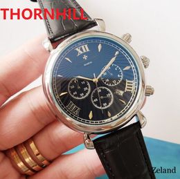 All Dials Work Brand Mens 42mm Relojes Reloj de cuero genuino Reloj de pulsera de acero inoxidable Moda Cuarzo Calendario impermeable Hombres Relojes de pulsera clásicos reloj de lujo