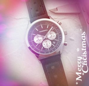 Tous les cadrans fonctionnent marque montres pour hommes chronomètre trois yeux horloge entièrement fonctionnelle montres-bracelets trou ceinture en cuir Quartz haute qualité rétro calendrier montre