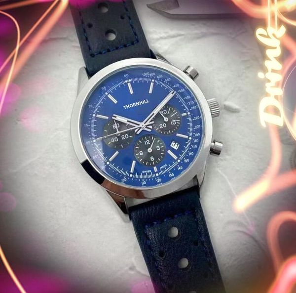 Tous les cadrans fonctionnent marque montres pour hommes chronomètre trois yeux entièrement fonctionnel trou d'horloge ceinture en cuir chronographe extérieur batterie à quartz montres-bracelets Moonwatch