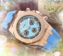 Tous les cadrans fonctionnent marque montres pour hommes trois yeux six broches conception horloge en caoutchouc coloré bracelet en acier inoxydable bracelet à quartz batterie calendrier grand cadran chronomètre montre