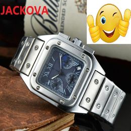 Todos los diales funcionan Clásico Retro Cuadrado Hombres Cuarzo Luna Relojes 42 mm Bisel de cerámica Acero inoxidable completo Reloj de lujo Zafiro 5ATM wa301Q