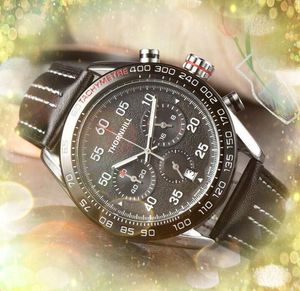 Todos los diales funcionan Relojes populares para hombre Tres ojos Reloj funcional completo Cinturón de cuero Cuarzo Calendario impermeable Todo el crimen Reloj de pulsera atractivo Regalos