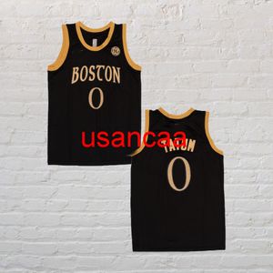 Alle borduurwerk Jayson Tatum Black Gold Basketball Jersey Pas Women Youth Vest van heren aan