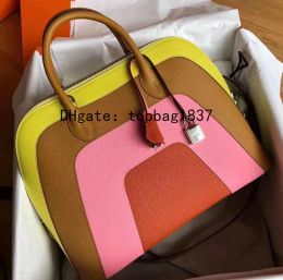 tous les sacs à main fourre-tout faits à la main 31 cm Cuir Epsom spécialement personnalisé Plus de couleurs Épissage arc-en-ciel Sac à main de luxe Designer 10a Sacs de qualité miroir avec sacs orange