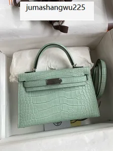 Alle handgemaakte wax thread genaaid 12a luxe designer dames handtas mint groene alligator mini koehide tas 19cm25cm28cm high-end mensen