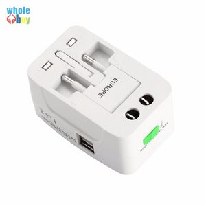 Alles in één universele wereldwijde internationale plug-adapter 2 USB-poort Wereldreizen AC Power Charger Adapter met AU US UK EU Plug 100PCS