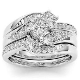 All-Match 18K Vergulde Kunstmatige Diamanten Ring Europese en Amerikaanse Micro Ingelegd Zirkoon Drie Ring Set Verlovingsring