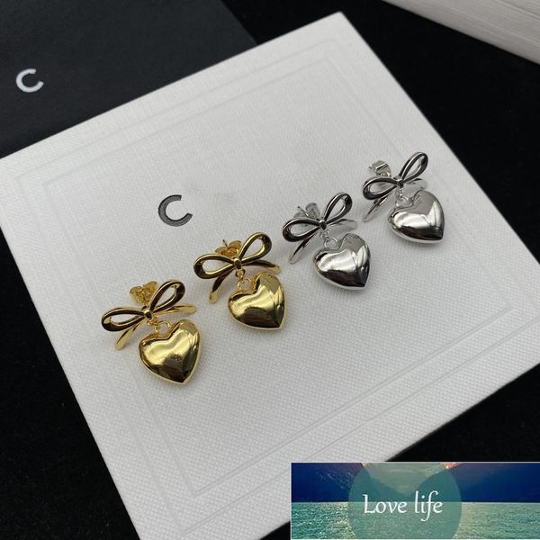 All-match Bow Love Heart Boucles d'oreilles Femme Mori Style Fresh College Fairy Silver Boucles d'oreilles en gros