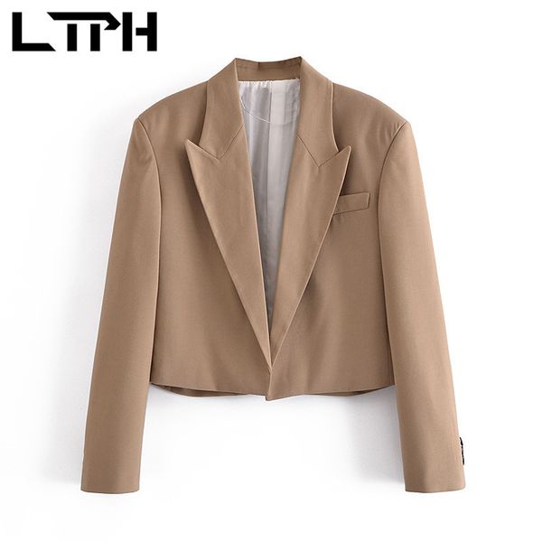 All-Match Brown Short Femmes Blazers Business Veste décontractée en liberté Aucun Button Cardigan Blazer Lady Suit Money Spring 210427