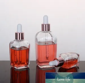 Bouteilles de parfum d'huile essentielle en verre transparent All-match Flacon compte-gouttes carré de 10 ml à 100 ml avec bouchon en or rose