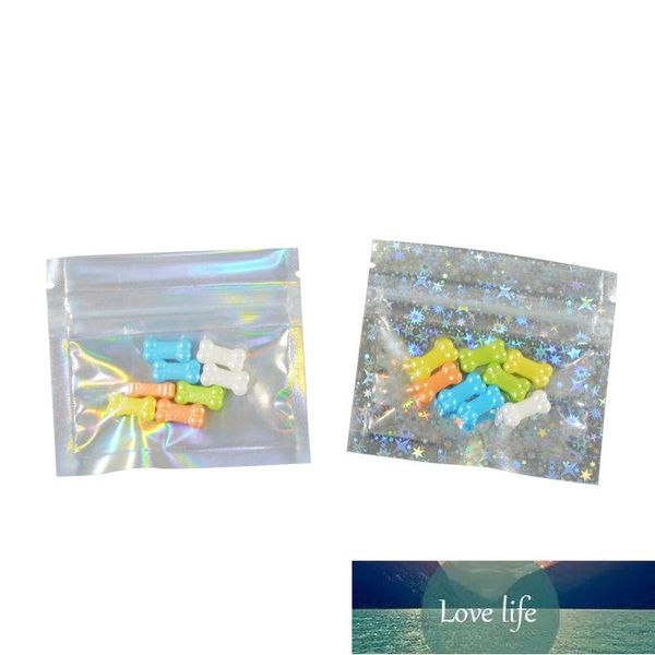 Todo-fósforo Claro Mini Zip Lock Holográfico Mylar Bolsas de embalaje 100 piezas Colorido Arco iris Muestra Bolsas de embalaje de energía Pastillas Bolsa de almacenamiento 7.5 * 6.5 cm