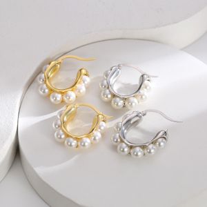 Boucles d'oreilles géométriques assorties avec tout, de haute qualité, en argent 925, avec perles, à la mode, Clips d'oreille, ornement pour femmes, vente en gros