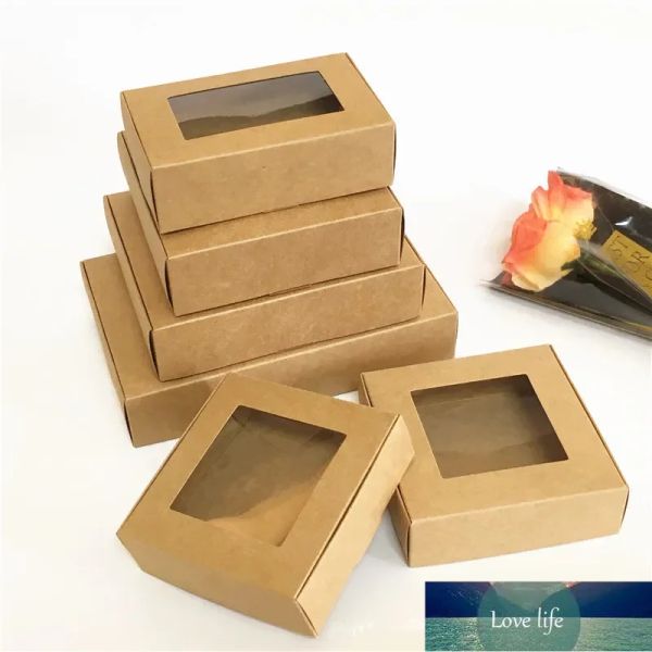 Caja de regalo de papel Kraft que combina con todo, con ventana, caja de jabón hecha a mano, joyería, galletas, regalo, cajas de dulces, caja de regalo de boda, decoración de fiesta