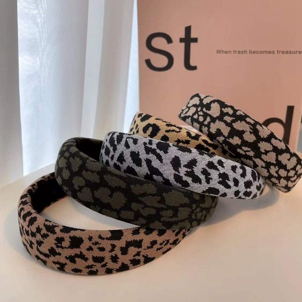 Diadema de esponja de ala ancha tejida con estampado de leopardo que combina con todo, diadema roja con parte superior de calavera aumentada, accesorios para el cabello para mujer