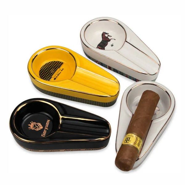 Cendrier à cigares en céramique de voyage Portable assorti avec tout, accessoires pour cigares Cohiba jaune