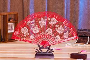 All-Match Rose Lace Floral Pliing Hand Fans Party Decoration Flower Imprimer Fan adapté aux cadeaux de fête d'église de danse de mariage