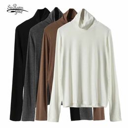 All-Match Solid Color Casual Turtleneck épais à manches longues chemise de fond femmes intérieure mince chemisier blanc Blusas 12143 210508