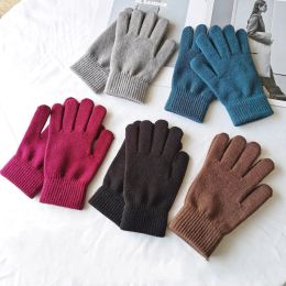 Gants d'hiver chauds épais assortis avec tout, tricot élastique, doigt complet, couleur unie, pour hommes et femmes, gants de vélo de montagne en plein air, mitaines