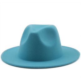 All-Match Wide Brim Fedora Hat For Women Color Color Wool Felt Hat for Men Automne Wincm Panama Gamble White Jazz Cap 56-61cm 240515