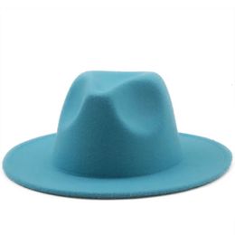 All-Match Wide Brim Fedora Hat For Women Color Color Wool Felt Hat For Men Automn hiver Panama Gamble White Jazz Cap 56-61cm 240430