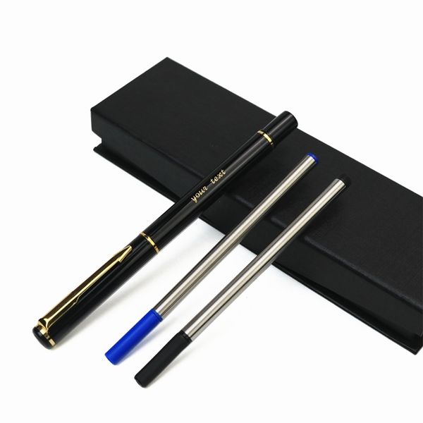 Signature entièrement en métal Stylo roller texte doré personnalisé gravé gratuit 2 recharges en noir et bleu avec emballage cadeau 220613