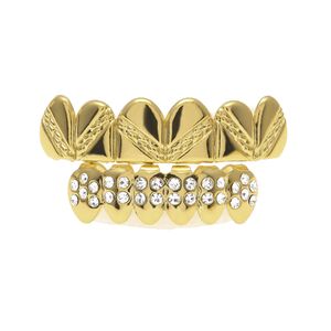 All Party Props Hip Hop Bling Sieraden Bio Koper Gold Tanden Grillz Caps Top Bottom met CZ Grill Set Tooth Socket