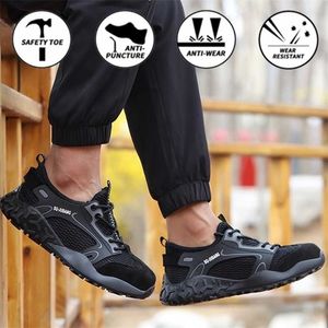 Toutes les saisons Anti-Smashing Steel Cap Chaussures de sécurité Mode Homme Casual Wear Résistant Respirant Travail de protection 211217