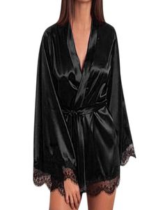 Todas las estaciones Mujeres Satin Nightdress Lace Lingerie Camiseta Sleepwown Sleepwear Sexy Pajamas Bollas Rata para ropa interior Sleep7586872