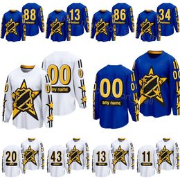 Hockey All-Star 2024 13 Sam Reinhart Jersey 14 Nick Suzuki 86 Jack Hughes 13 Mathew Barzal 31 Igor Shesterkin 7 Brady Tkachuk 11 Travis Konecny Violet Blanc Cousu