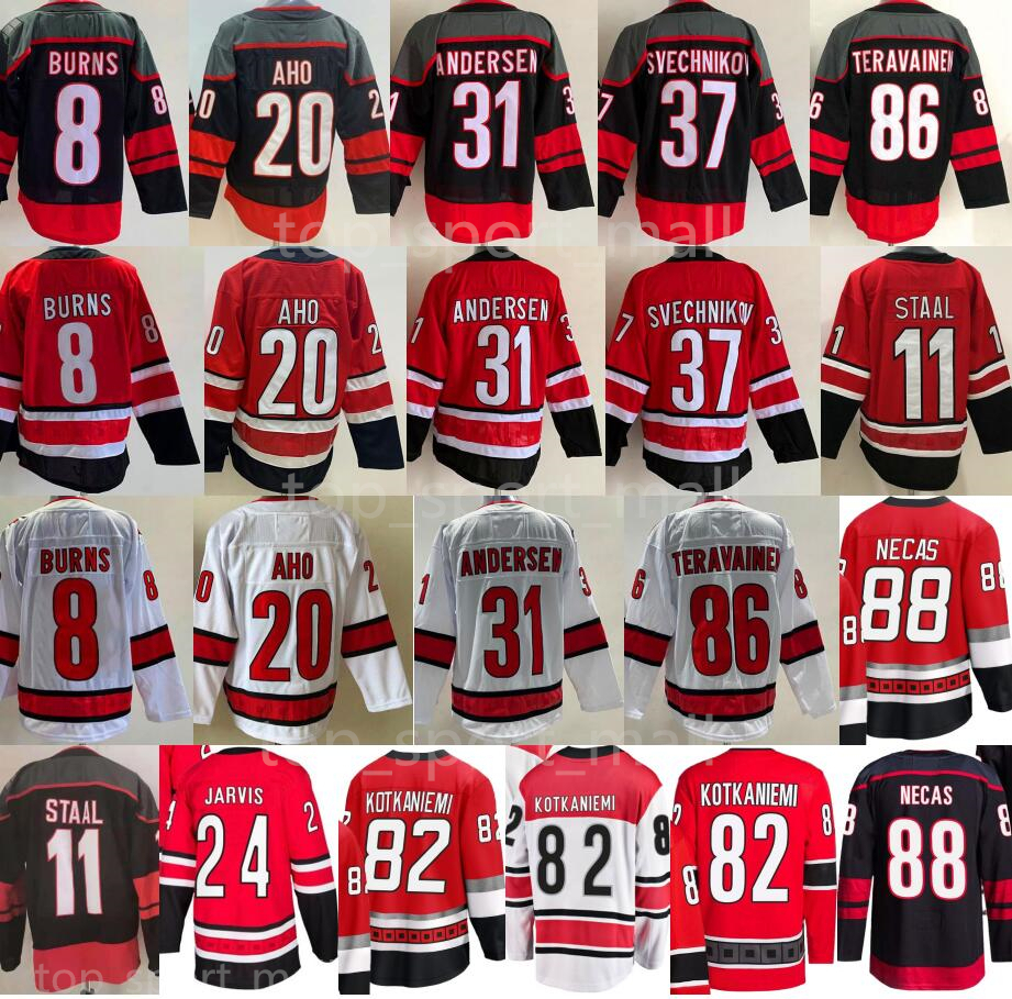 Hockeystokken 20 Sebastian Aho Jerseys Jesperi Kotkaniemi Martin Necas Frederik Andersen Brent Burns Staal Andrei Svechnikov Teuvo Teravainen Seth Jarvis Skjei Man