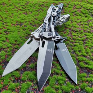 Cuchillo plegable con mango de acero, cuchillo de bolsillo de supervivencia para caza y acampada, cuchillo portátil para exteriores de alta dureza 58HRC